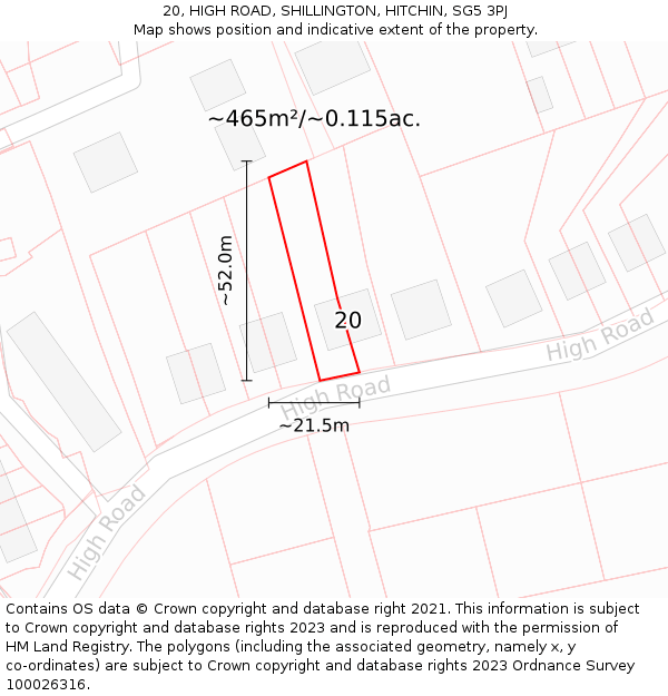 20, HIGH ROAD, SHILLINGTON, HITCHIN, SG5 3PJ: Plot and title map