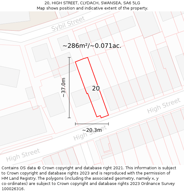 20, HIGH STREET, CLYDACH, SWANSEA, SA6 5LG: Plot and title map