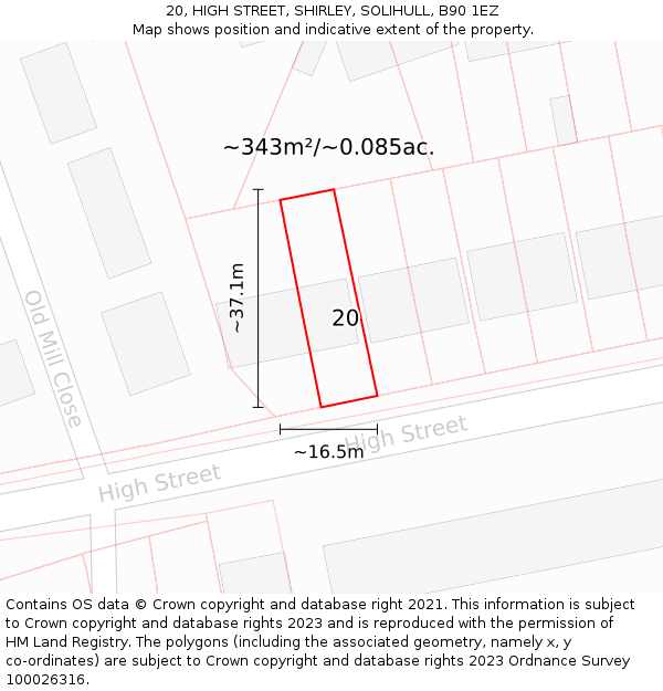 20, HIGH STREET, SHIRLEY, SOLIHULL, B90 1EZ: Plot and title map