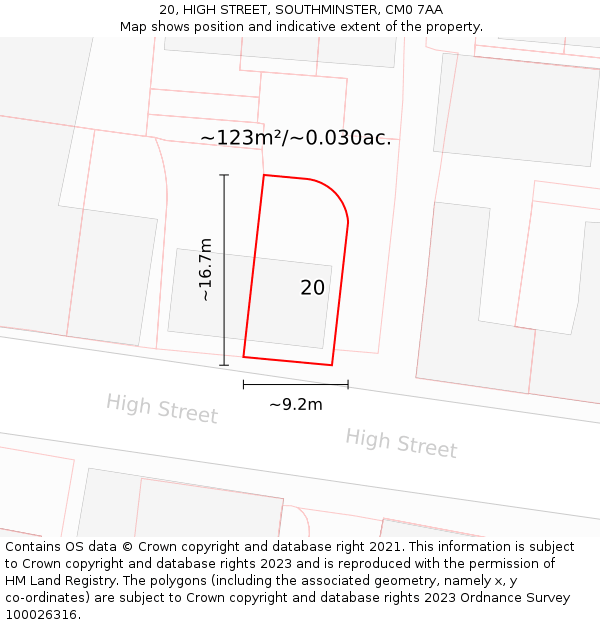 20, HIGH STREET, SOUTHMINSTER, CM0 7AA: Plot and title map