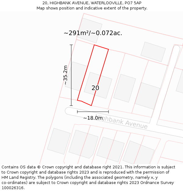 20, HIGHBANK AVENUE, WATERLOOVILLE, PO7 5AP: Plot and title map