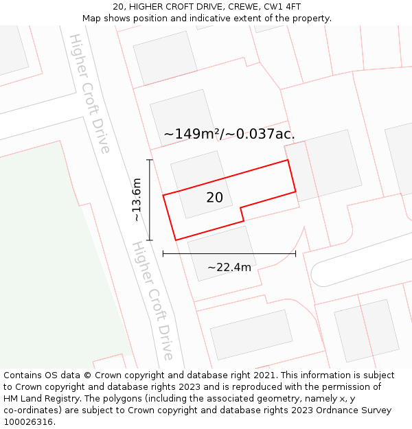 20, HIGHER CROFT DRIVE, CREWE, CW1 4FT: Plot and title map