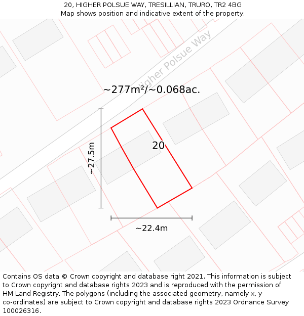 20, HIGHER POLSUE WAY, TRESILLIAN, TRURO, TR2 4BG: Plot and title map