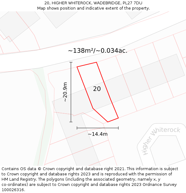 20, HIGHER WHITEROCK, WADEBRIDGE, PL27 7DU: Plot and title map