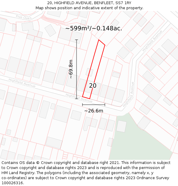 20, HIGHFIELD AVENUE, BENFLEET, SS7 1RY: Plot and title map