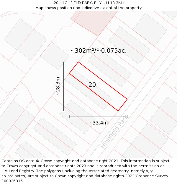 20, HIGHFIELD PARK, RHYL, LL18 3NH: Plot and title map