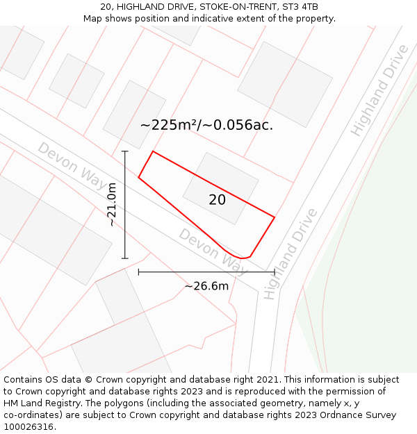 20, HIGHLAND DRIVE, STOKE-ON-TRENT, ST3 4TB: Plot and title map