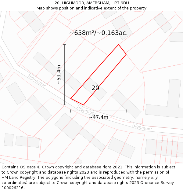 20, HIGHMOOR, AMERSHAM, HP7 9BU: Plot and title map