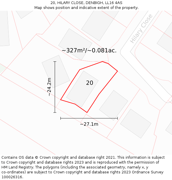 20, HILARY CLOSE, DENBIGH, LL16 4AS: Plot and title map