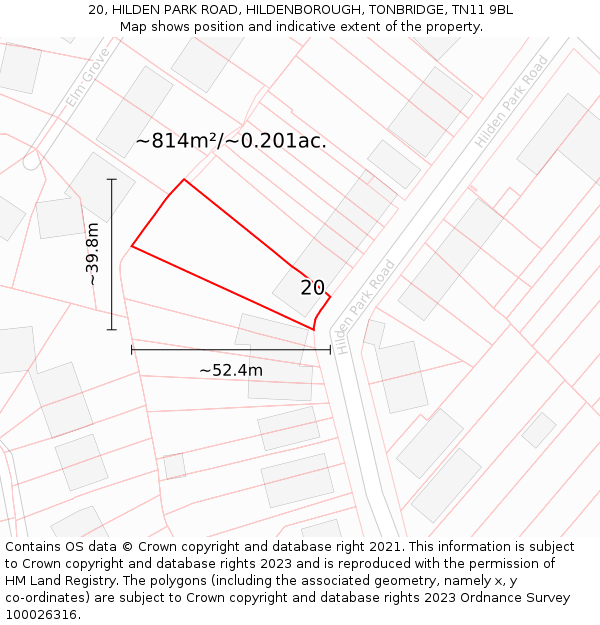 20, HILDEN PARK ROAD, HILDENBOROUGH, TONBRIDGE, TN11 9BL: Plot and title map