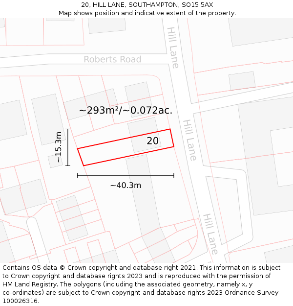 20, HILL LANE, SOUTHAMPTON, SO15 5AX: Plot and title map