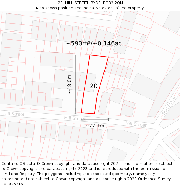 20, HILL STREET, RYDE, PO33 2QN: Plot and title map