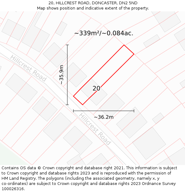 20, HILLCREST ROAD, DONCASTER, DN2 5ND: Plot and title map