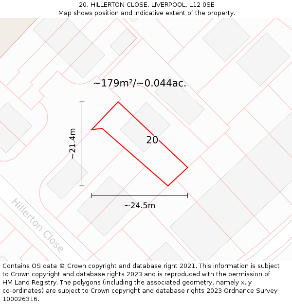 20, HILLERTON CLOSE, LIVERPOOL, L12 0SE: Plot and title map