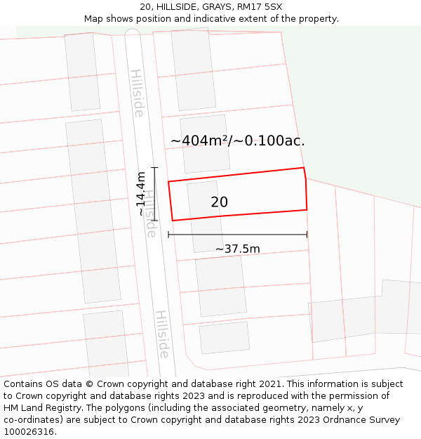 20, HILLSIDE, GRAYS, RM17 5SX: Plot and title map