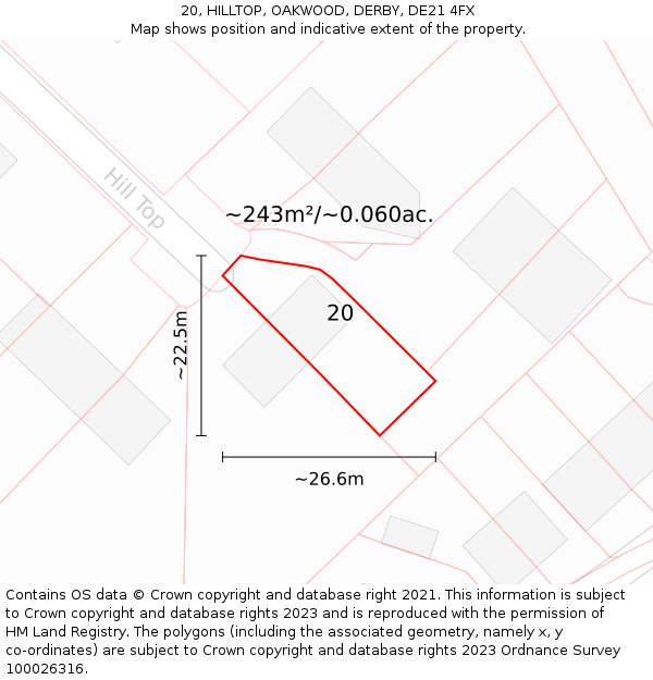 20, HILLTOP, OAKWOOD, DERBY, DE21 4FX: Plot and title map