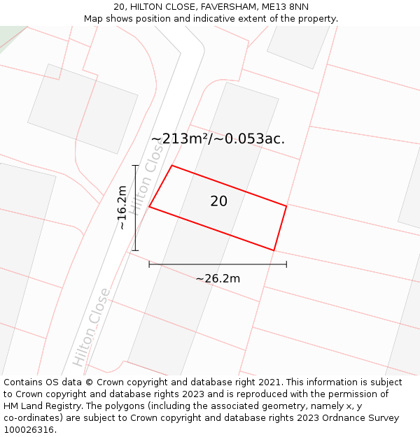 20, HILTON CLOSE, FAVERSHAM, ME13 8NN: Plot and title map