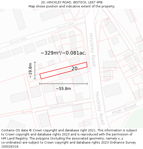 20, HINCKLEY ROAD, IBSTOCK, LE67 6PB: Plot and title map