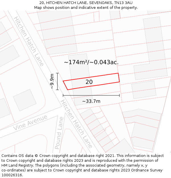 20, HITCHEN HATCH LANE, SEVENOAKS, TN13 3AU: Plot and title map