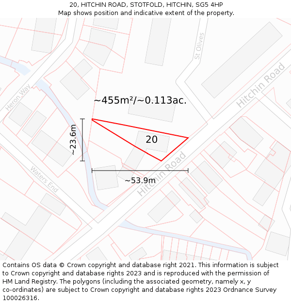 20, HITCHIN ROAD, STOTFOLD, HITCHIN, SG5 4HP: Plot and title map