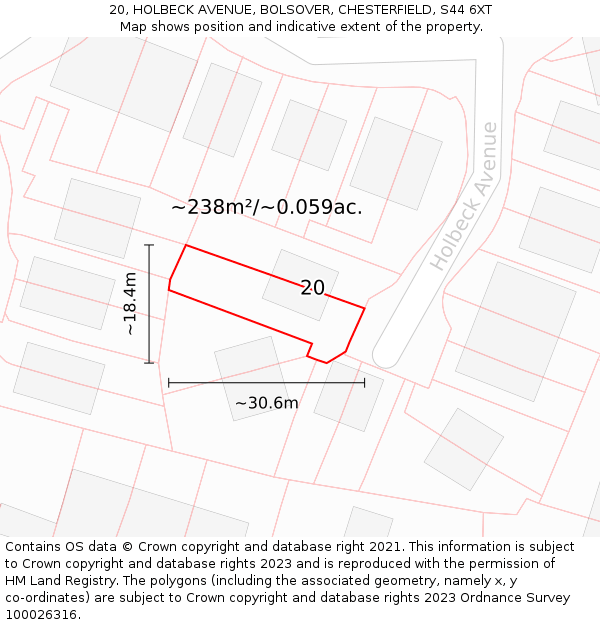 20, HOLBECK AVENUE, BOLSOVER, CHESTERFIELD, S44 6XT: Plot and title map