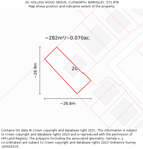 20, HOLLINS WOOD GROVE, CUDWORTH, BARNSLEY, S72 8TB: Plot and title map