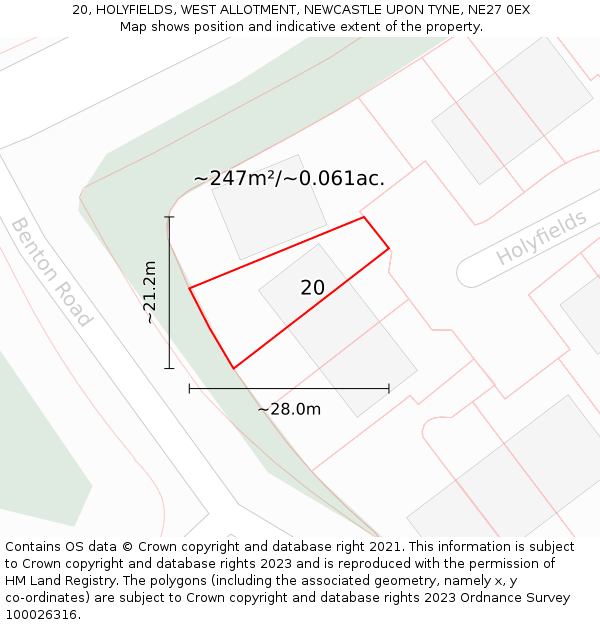 20, HOLYFIELDS, WEST ALLOTMENT, NEWCASTLE UPON TYNE, NE27 0EX: Plot and title map