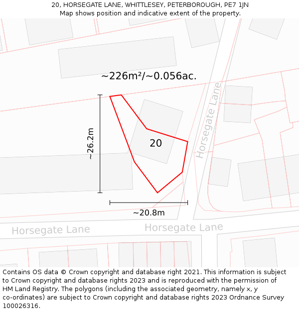 20, HORSEGATE LANE, WHITTLESEY, PETERBOROUGH, PE7 1JN: Plot and title map