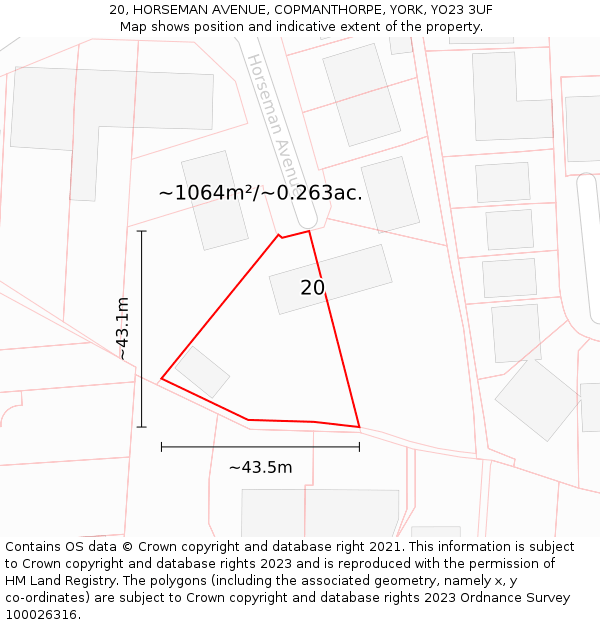 20, HORSEMAN AVENUE, COPMANTHORPE, YORK, YO23 3UF: Plot and title map