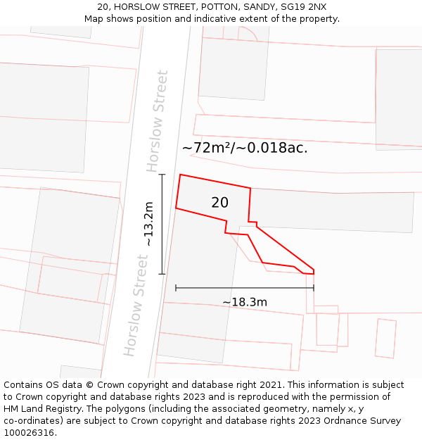 20, HORSLOW STREET, POTTON, SANDY, SG19 2NX: Plot and title map