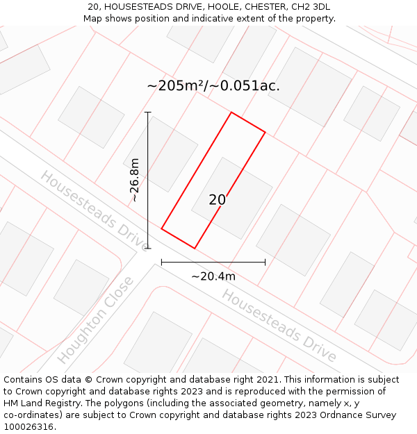 20, HOUSESTEADS DRIVE, HOOLE, CHESTER, CH2 3DL: Plot and title map