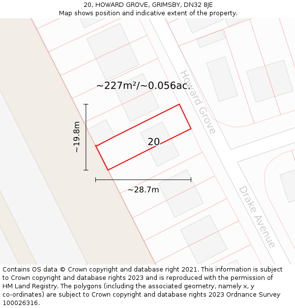 20, HOWARD GROVE, GRIMSBY, DN32 8JE: Plot and title map