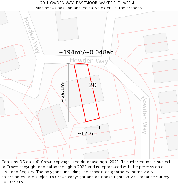 20, HOWDEN WAY, EASTMOOR, WAKEFIELD, WF1 4LL: Plot and title map