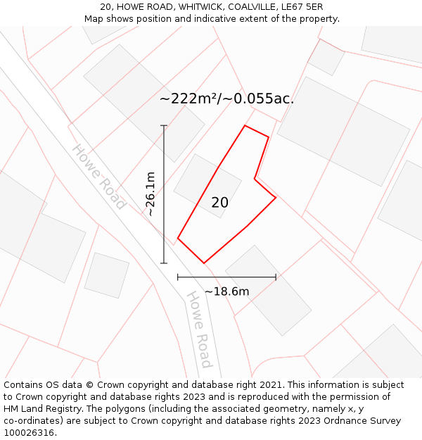 20, HOWE ROAD, WHITWICK, COALVILLE, LE67 5ER: Plot and title map