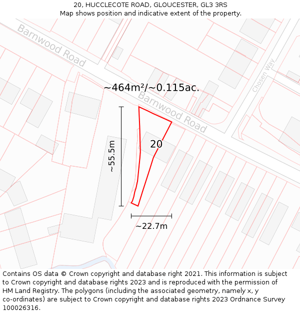 20, HUCCLECOTE ROAD, GLOUCESTER, GL3 3RS: Plot and title map