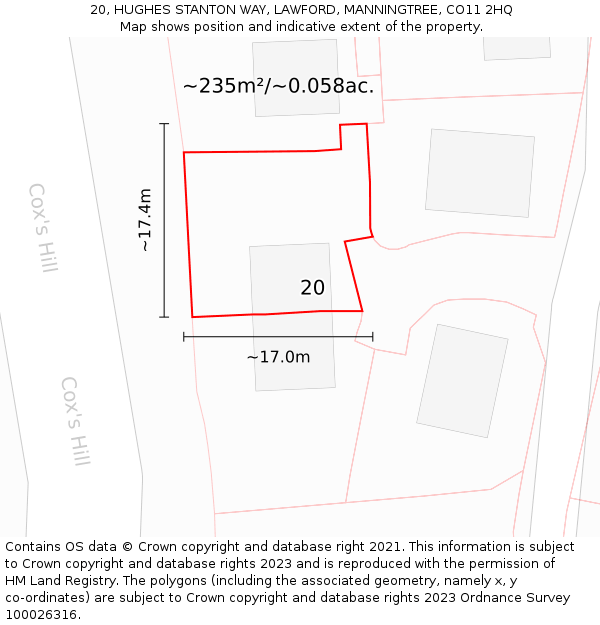 20, HUGHES STANTON WAY, LAWFORD, MANNINGTREE, CO11 2HQ: Plot and title map