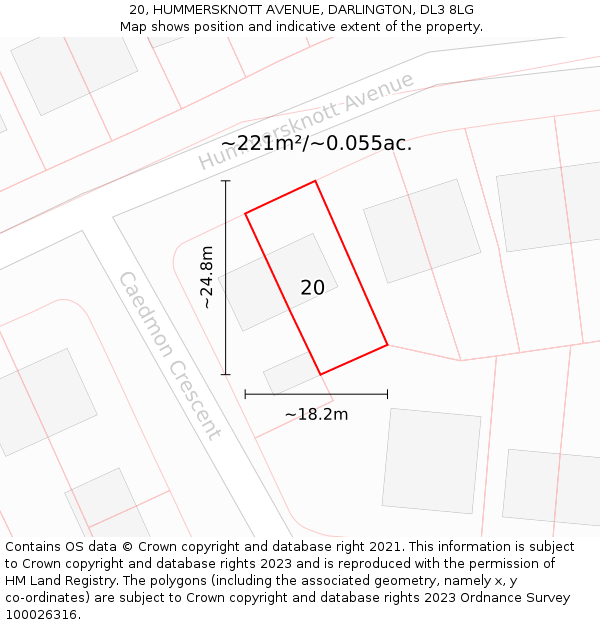 20, HUMMERSKNOTT AVENUE, DARLINGTON, DL3 8LG: Plot and title map