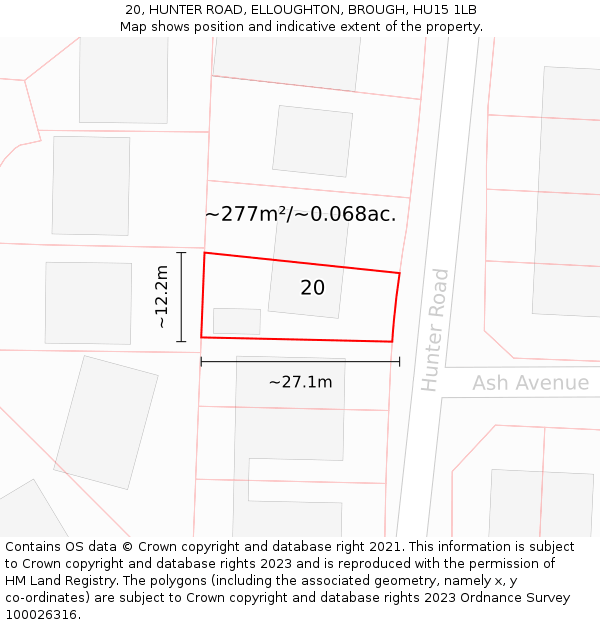 20, HUNTER ROAD, ELLOUGHTON, BROUGH, HU15 1LB: Plot and title map