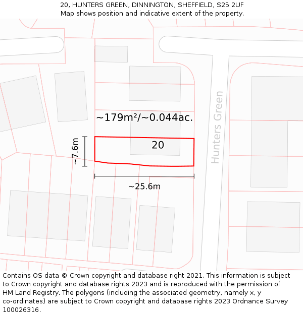 20, HUNTERS GREEN, DINNINGTON, SHEFFIELD, S25 2UF: Plot and title map