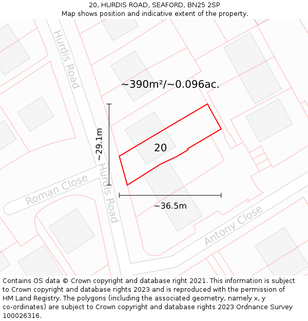 20, HURDIS ROAD, SEAFORD, BN25 2SP: Plot and title map