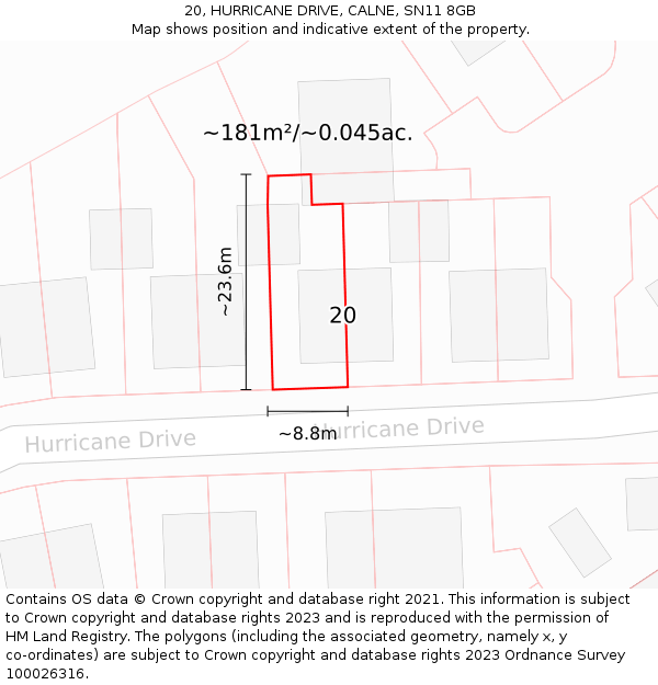 20, HURRICANE DRIVE, CALNE, SN11 8GB: Plot and title map