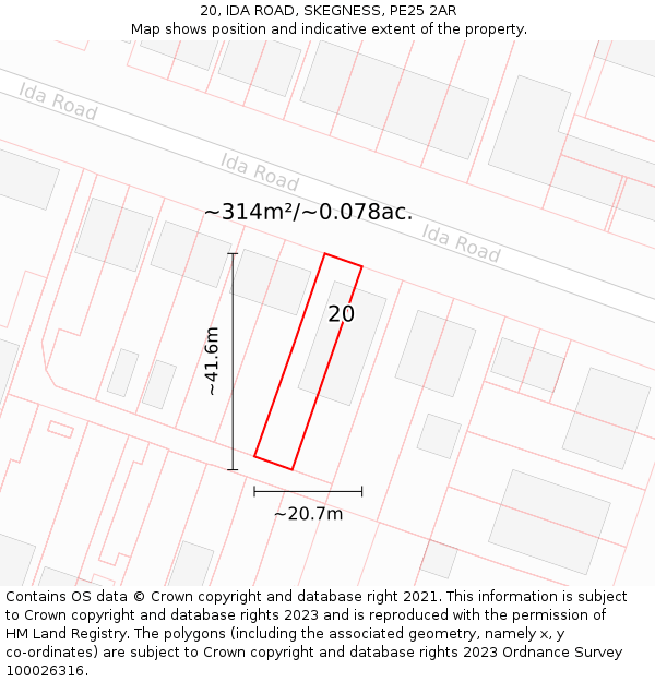 20, IDA ROAD, SKEGNESS, PE25 2AR: Plot and title map