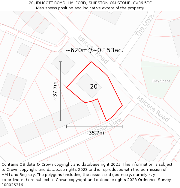 20, IDLICOTE ROAD, HALFORD, SHIPSTON-ON-STOUR, CV36 5DF: Plot and title map