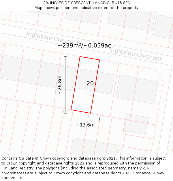 20, INGLESIDE CRESCENT, LANCING, BN15 8EN: Plot and title map