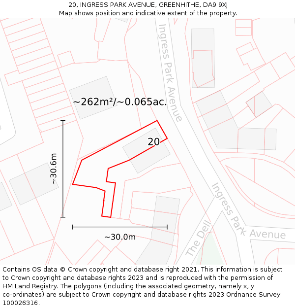 20, INGRESS PARK AVENUE, GREENHITHE, DA9 9XJ: Plot and title map