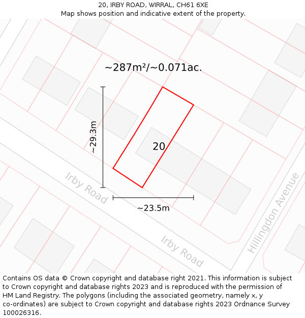 20, IRBY ROAD, WIRRAL, CH61 6XE: Plot and title map