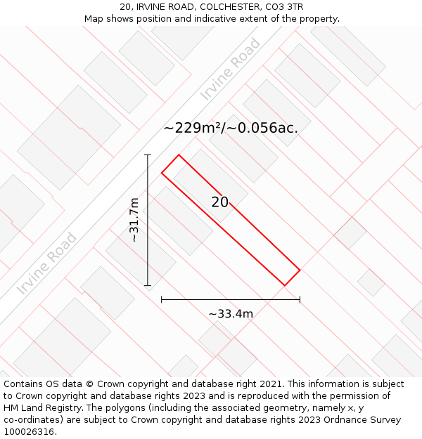 20, IRVINE ROAD, COLCHESTER, CO3 3TR: Plot and title map