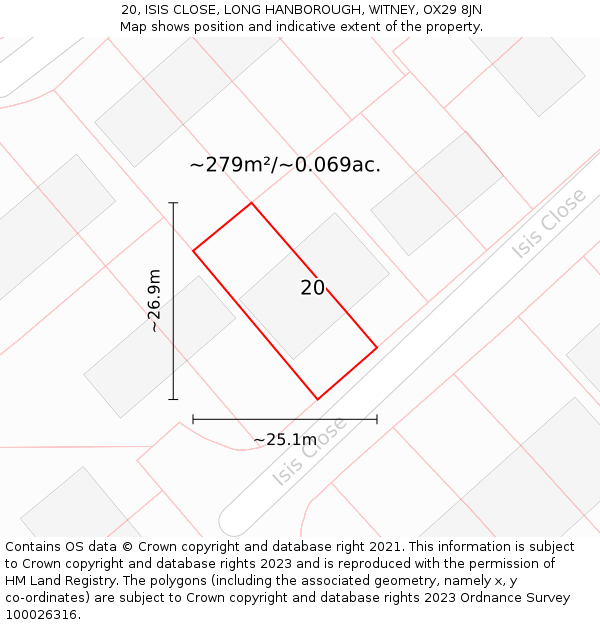 20, ISIS CLOSE, LONG HANBOROUGH, WITNEY, OX29 8JN: Plot and title map
