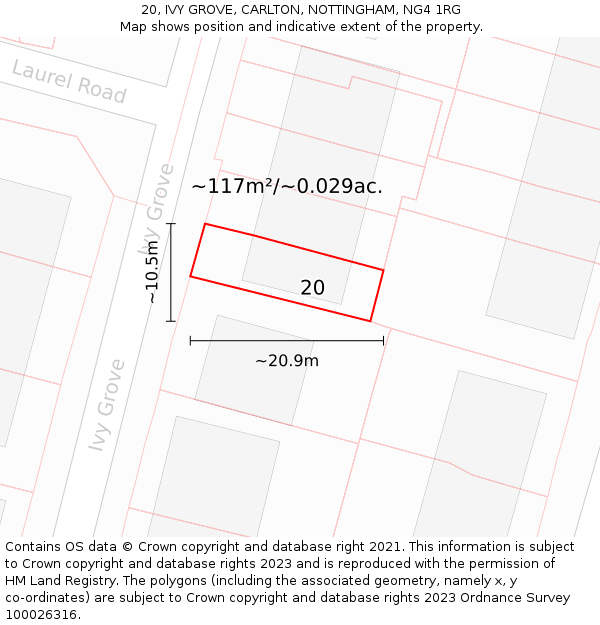 20, IVY GROVE, CARLTON, NOTTINGHAM, NG4 1RG: Plot and title map