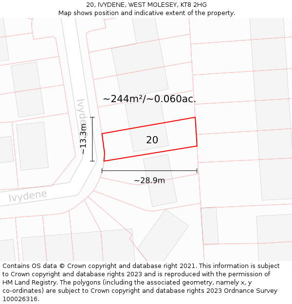 20, IVYDENE, WEST MOLESEY, KT8 2HG: Plot and title map